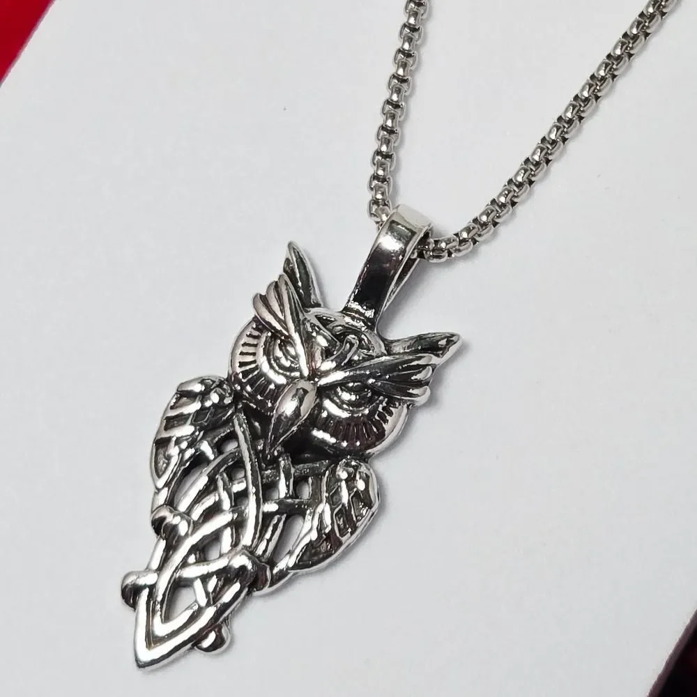 Viking Celtic Knot Owl Necklace – Stainless Steel Nordic Symbol Pendant Gothic